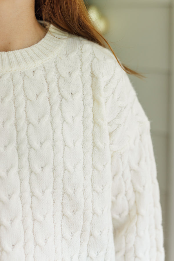 Girls: The Kelcie Cream Cable Knit Crop Sweater