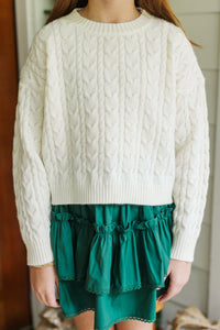 Girls: The Kelcie Cream Cable Knit Crop Sweater