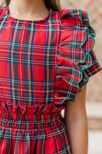 Girls: The Blaire Red Plaid Scalloped Dress