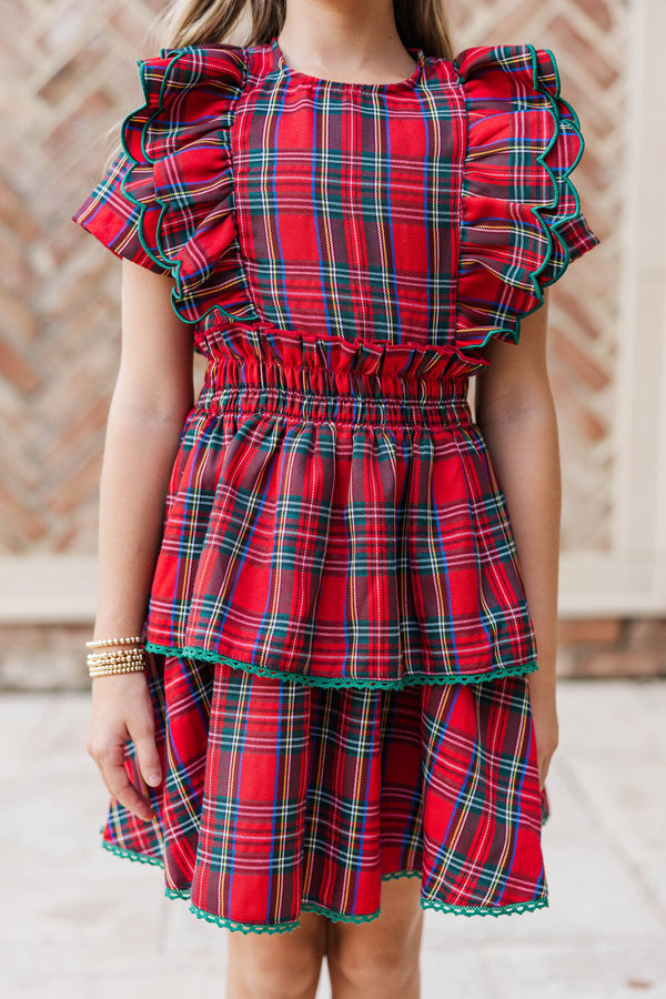 Girls: The Blaire Red Plaid Scalloped Dress