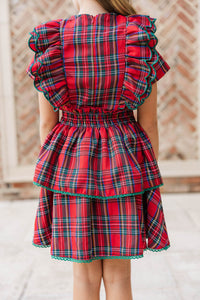 Girls: The Blaire Red Plaid Scalloped Dress