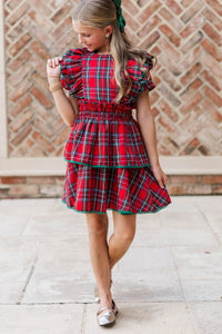 Girls: The Blaire Red Plaid Scalloped Dress