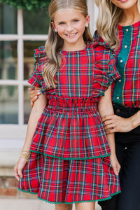 Girls: The Blaire Red Plaid Scalloped Dress