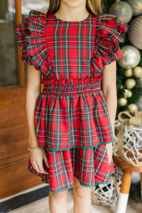 Girls: The Blaire Red Plaid Scalloped Dress