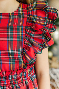 Girls: The Blaire Red Plaid Scalloped Dress