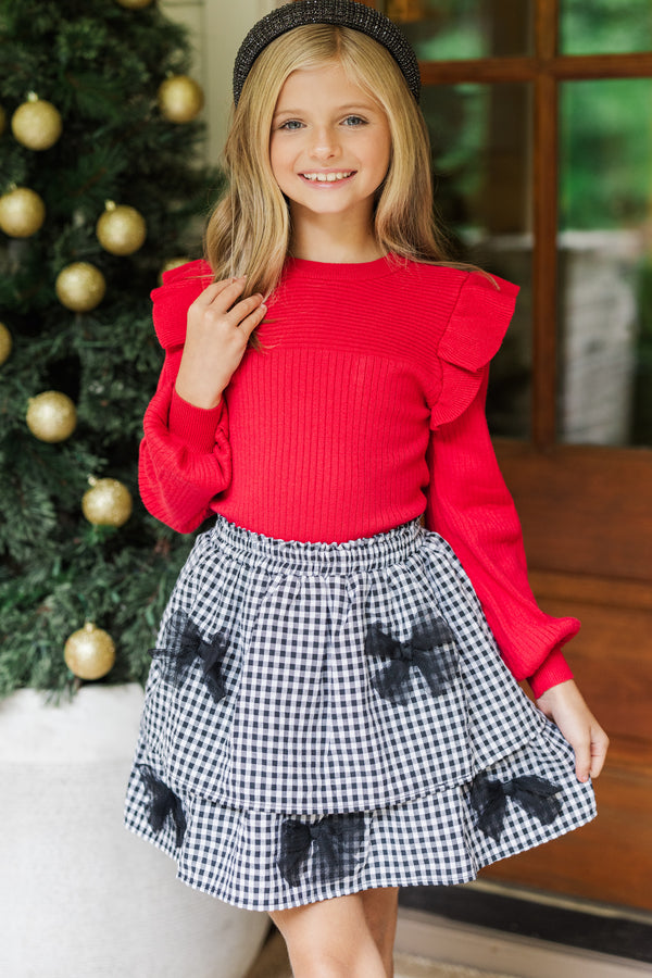 Girls: Reach Out Red Ruffled Sweater