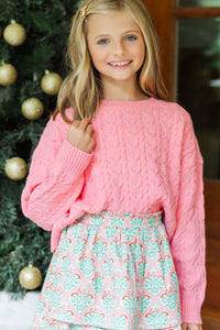 Girls: The Kelcie Pink Cable Knit Crop Sweater