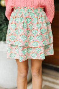 Girls: Based On Truth Pink Mistletoe Tiered Skort