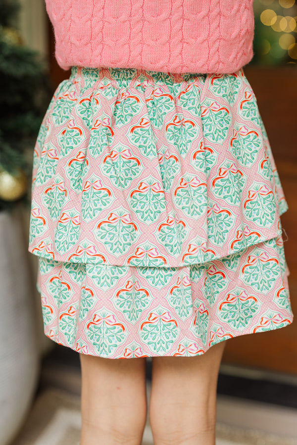 Girls: Based On Truth Pink Mistletoe Tiered Skort