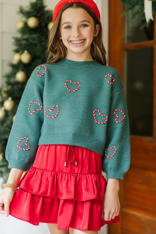 Girls: The Laura Emerald Candy Cane Sweater