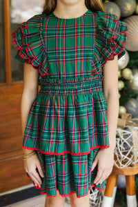 Girls: The Blaire Green Plaid Scalloped Dress