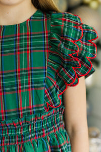 Girls: The Blaire Green Plaid Scalloped Dress