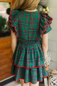 Girls: The Blaire Green Plaid Scalloped Dress