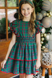 Girls: The Blaire Green Plaid Scalloped Dress