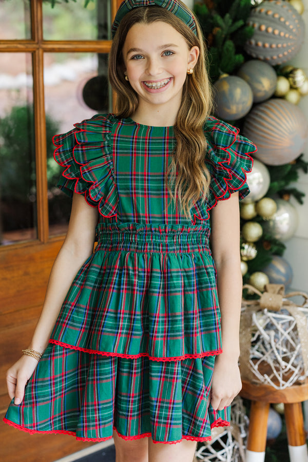 Girls: The Blaire Green Plaid Scalloped Dress