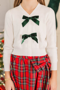Girls: The Harlow Cream White Bow Cardigan
