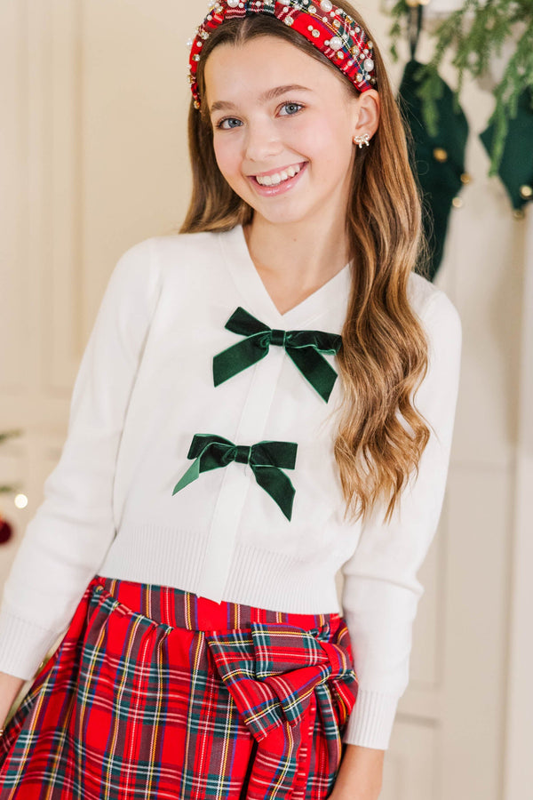 Girls: The Harlow Cream White Bow Cardigan