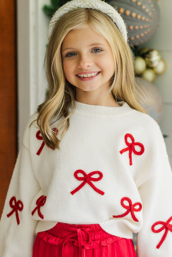 Girls: The Alyson Cream Bow Sweater