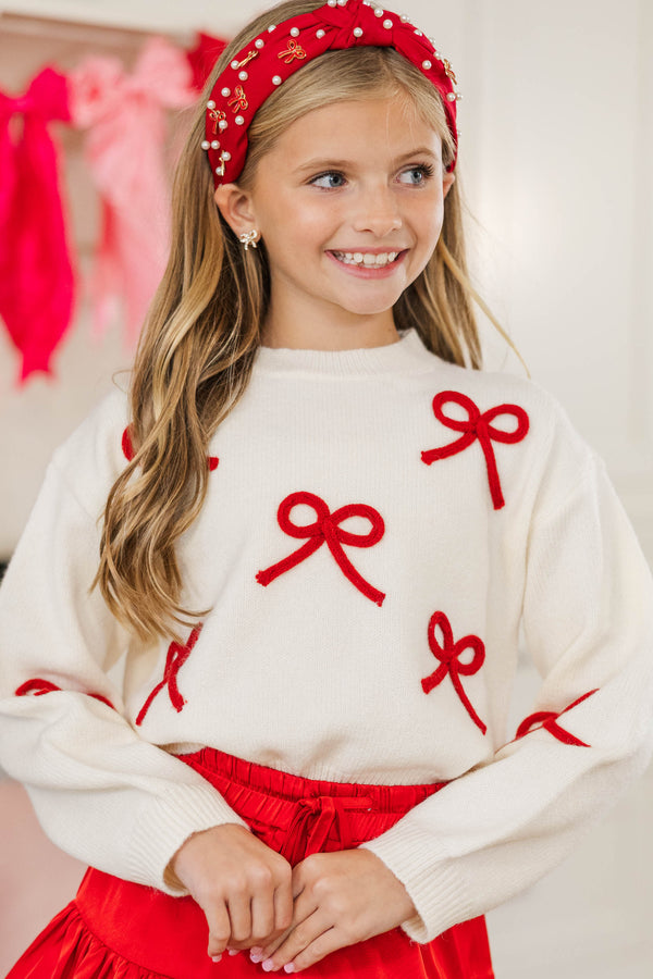 Girls: The Alyson Cream Bow Sweater