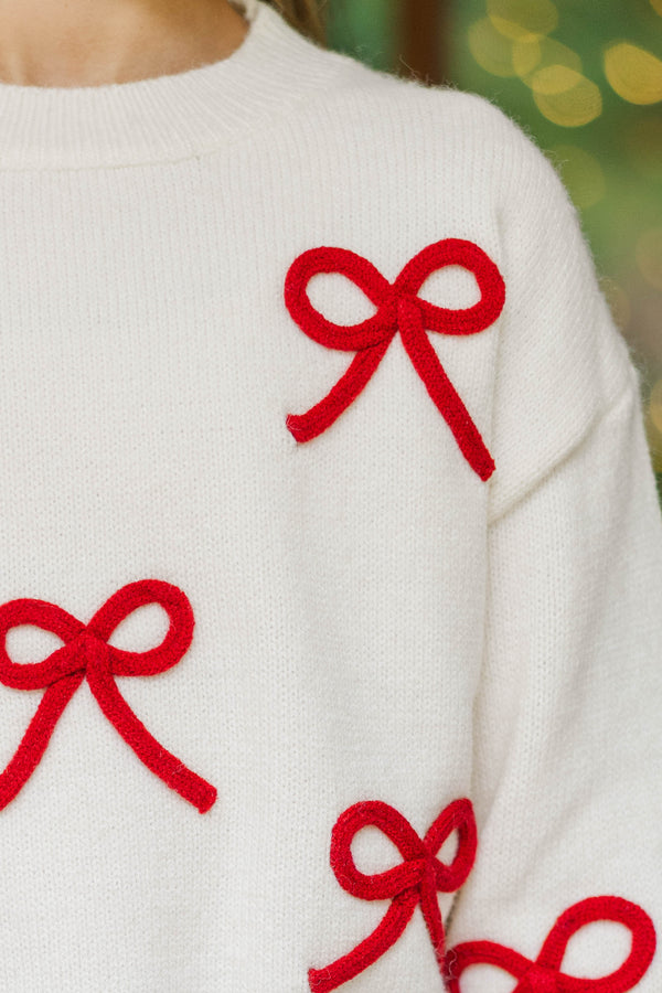 Girls: The Alyson Cream Bow Sweater