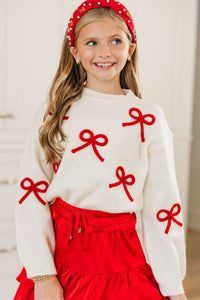 Girls: The Alyson Cream Bow Sweater
