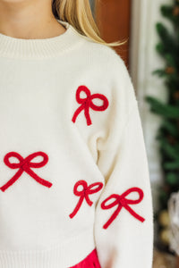 Girls: The Alyson Cream Bow Sweater