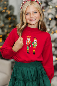 Girls: Nutcracker Fun Red Embroidered Sweater