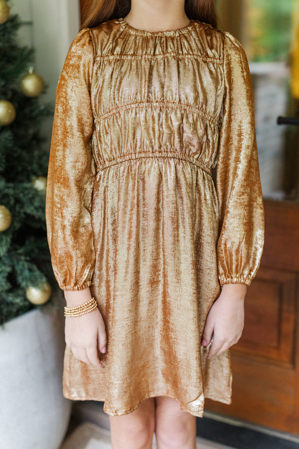 Girls: AnnaBelle Gold Textured Foiled Smocked Dress