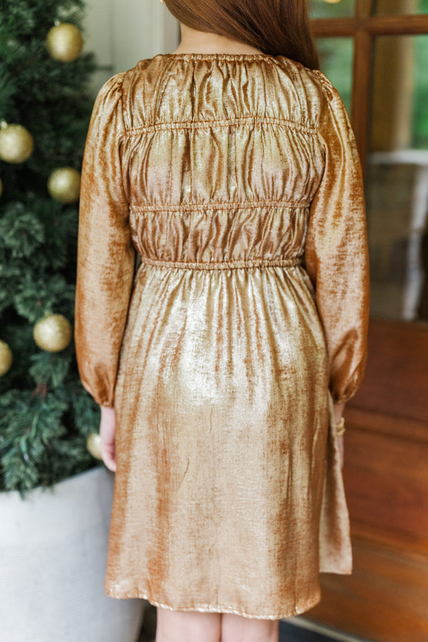 Girls: AnnaBelle Gold Textured Foiled Smocked Dress