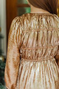 Girls: AnnaBelle Gold Textured Foiled Smocked Dress