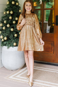 Girls: AnnaBelle Gold Textured Foiled Smocked Dress