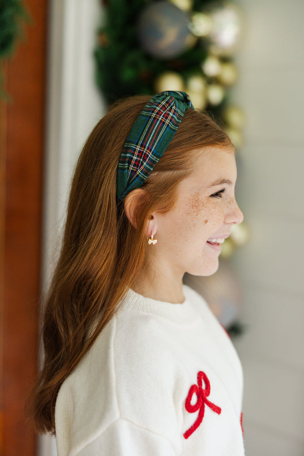 Girls: Rockin' Around Green Plaid Headband