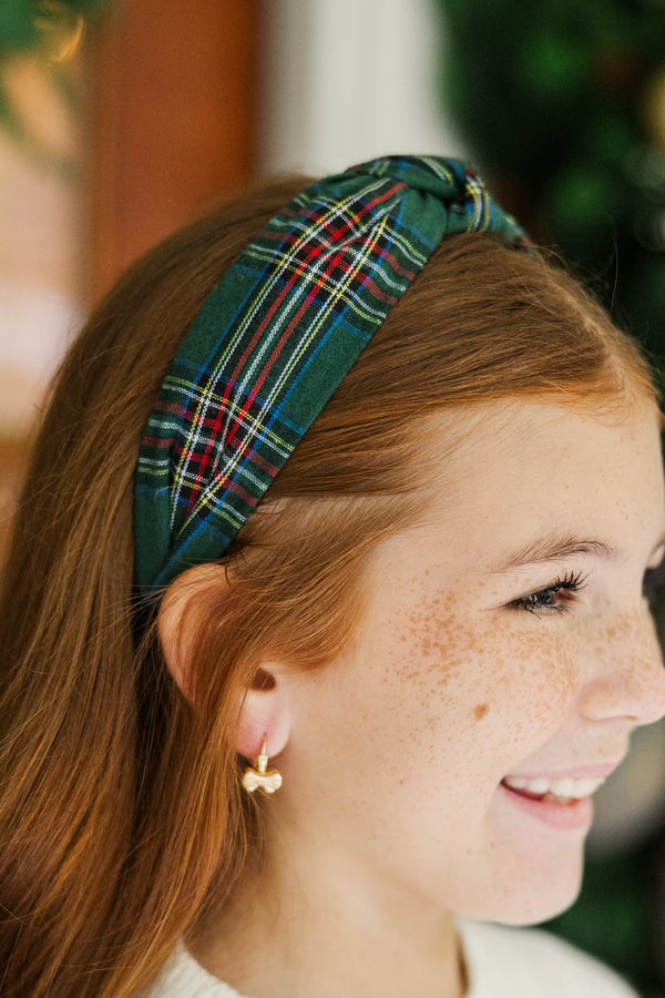 Girls: Rockin' Around Green Plaid Headband