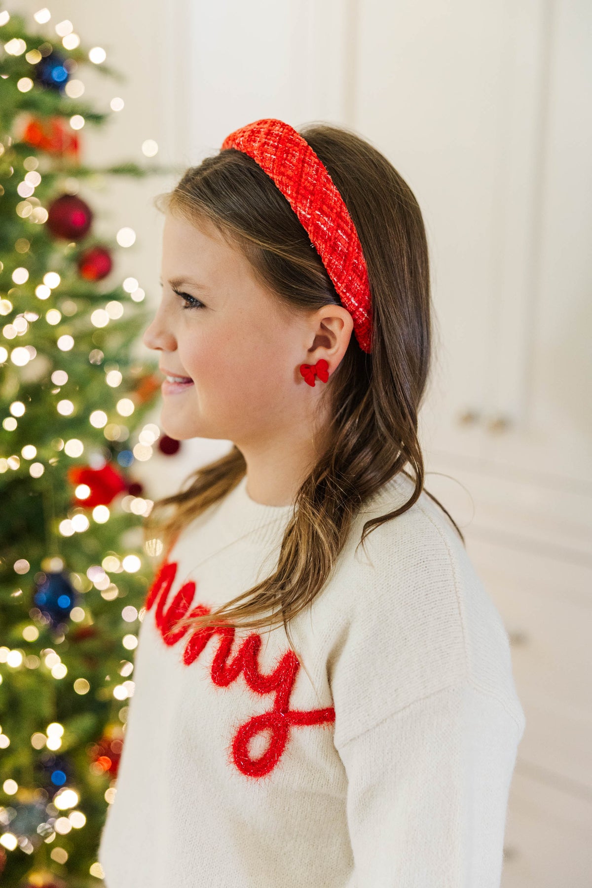 146. The Brooke Shade Merry Red FairIsle Sweater Highknot Headband Twine and Love Christmas Red Velvet Jeweled Knot Headband  main image 4