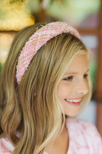 Girls: Make A Wish Pink Tweed Headband