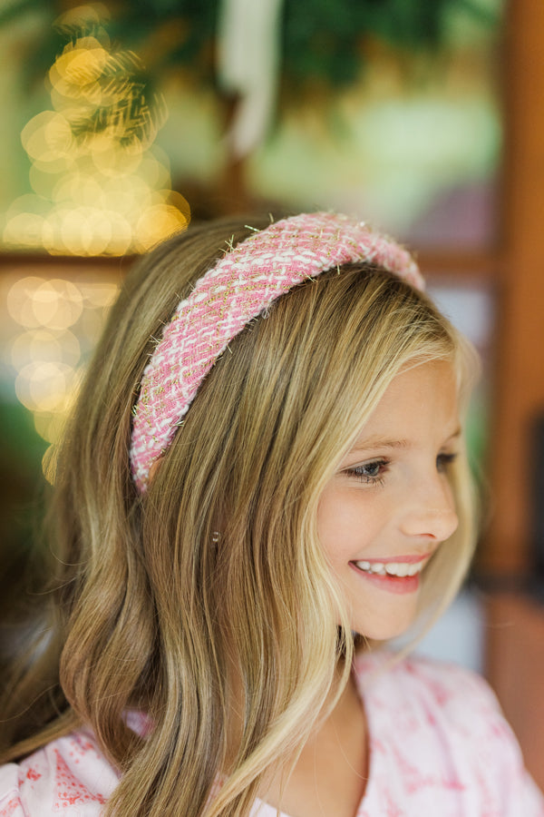 Girls: Make A Wish Pink Tweed Headband