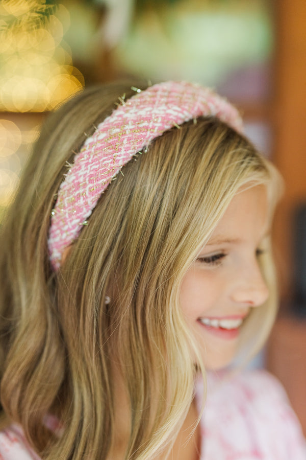 Girls: Make A Wish Pink Tweed Headband