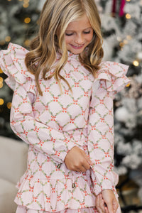 Girls: The Gina Pink Garland & Bow Print Blouse