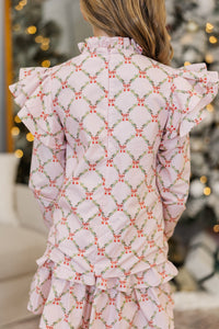 Girls: The Gina Pink Garland & Bow Print Blouse