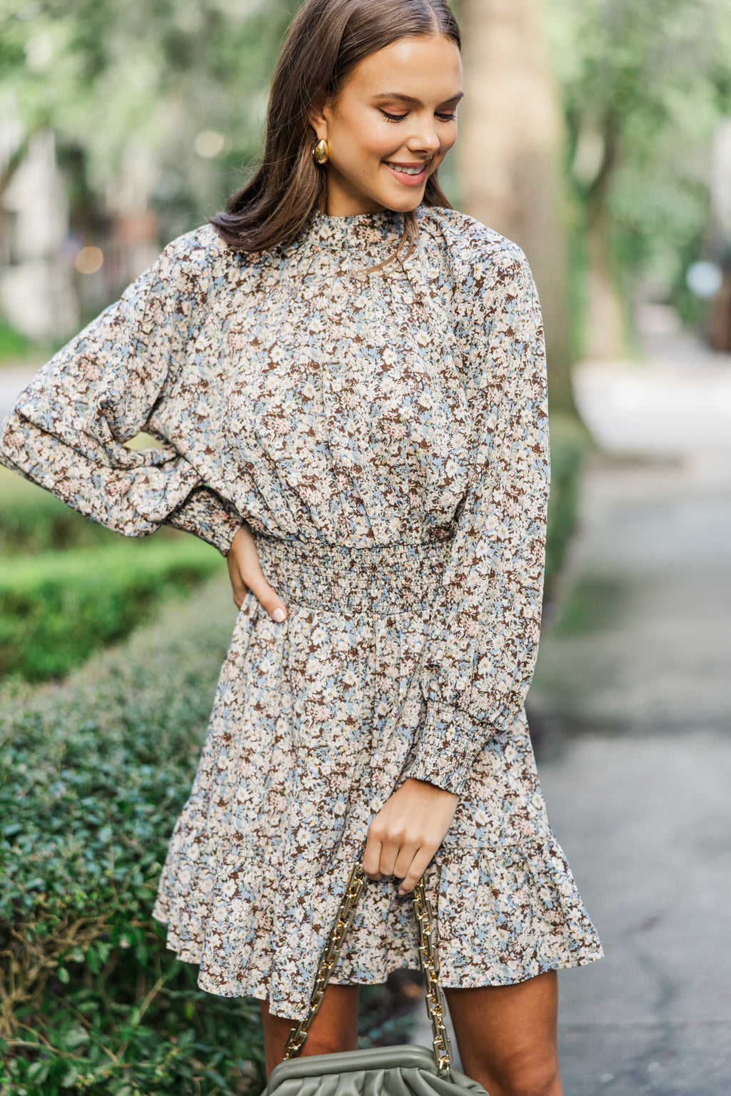 smocked long sleeve dress All I Ask Blue Floral Smocked Dress – Shop the Mint