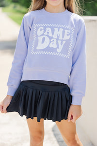 Girls: Retro Game Day Lavender Purple Graphic Sweatshirt