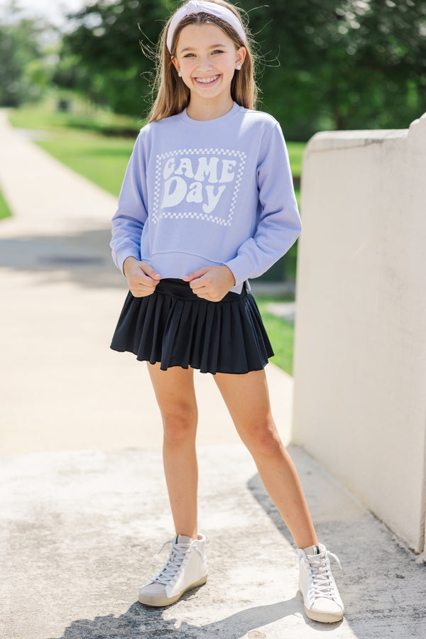 Girls: Retro Game Day Lavender Purple Graphic Sweatshirt