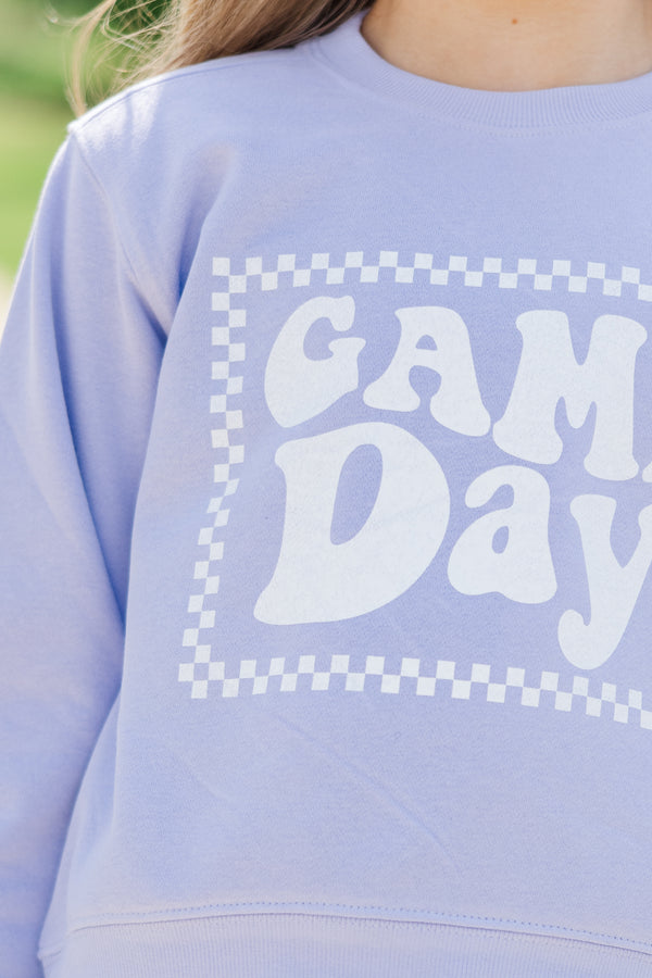 Girls: Retro Game Day Lavender Purple Graphic Sweatshirt