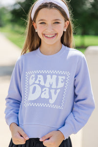 Girls: Retro Game Day Lavender Purple Graphic Sweatshirt