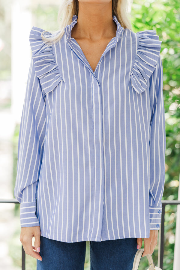 Believe In Me Periwinkle Blue Striped Blouse