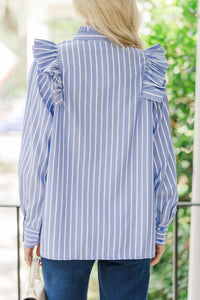 Believe In Me Periwinkle Blue Striped Blouse