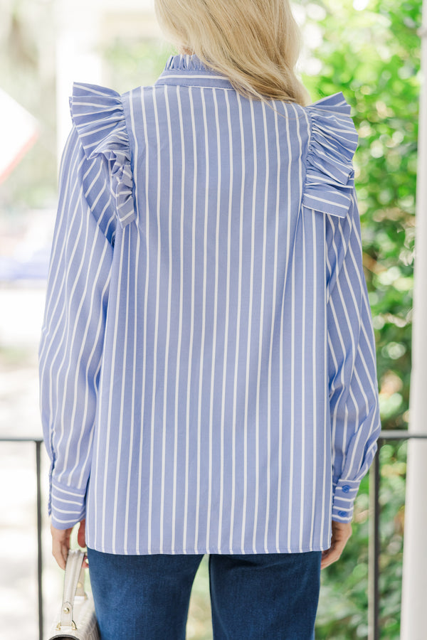 Believe In Me Periwinkle Blue Striped Blouse