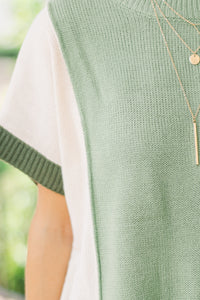 Just For Us Sage Green Colorblock Sweater