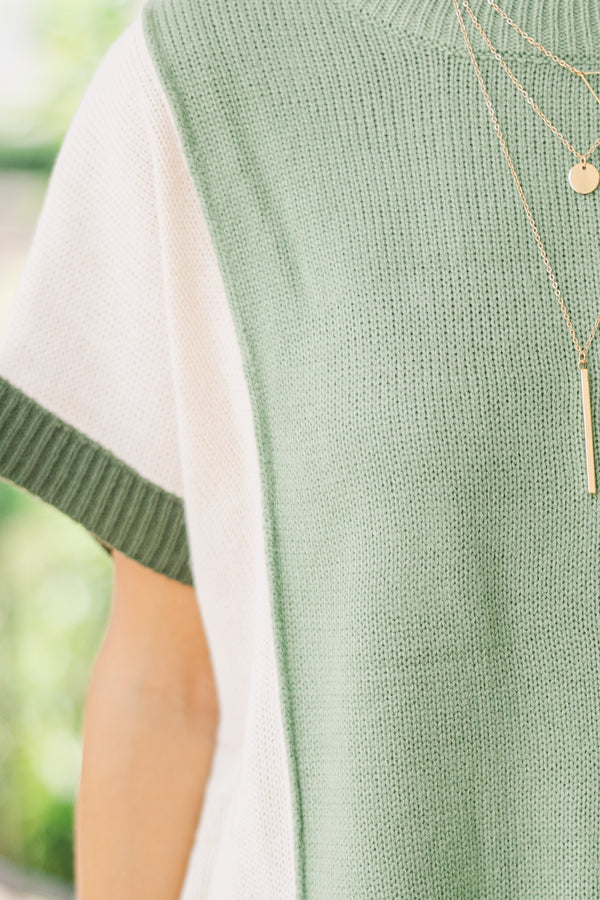 Just For Us Sage Green Colorblock Sweater