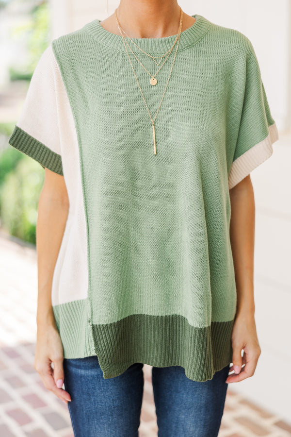 Just For Us Sage Green Colorblock Sweater